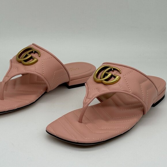 Gucci Marmont GG  Padded Chevron Matelasse Leather Thong Flat Sandals Shoes - Picture 13 of 16